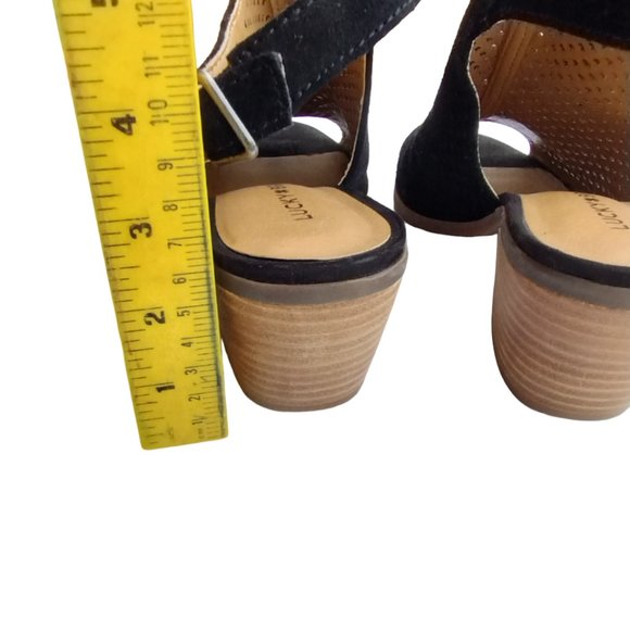 Lucky Brand Bertel Sandal Sling Back Perforated Leather Suede Block Heel Size 7 - Picture 10 of 13